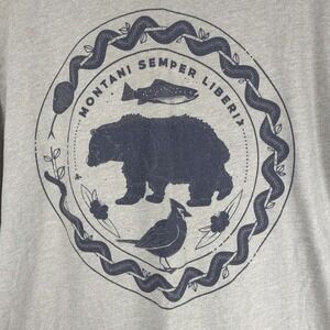 Montani Semper Liberi Bear Graphic T-Shirt Forest Green Size L Short Sleeve